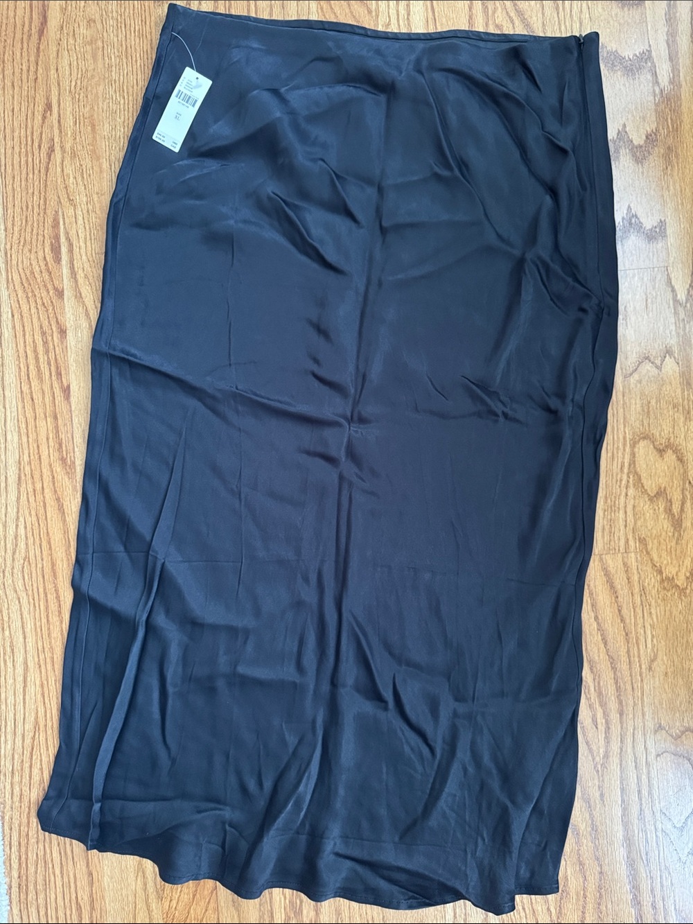 ANTHROPOLOGIE Black Satin Slip Skirt with Elastic Waistband NWT